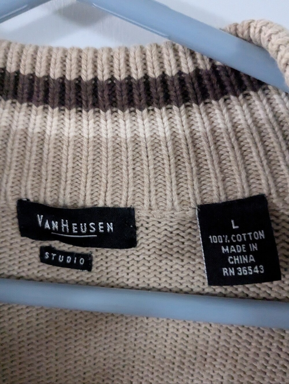 Van Heusen Beige Full-Zip Men's Sweater Lg - Picture 2 of 4